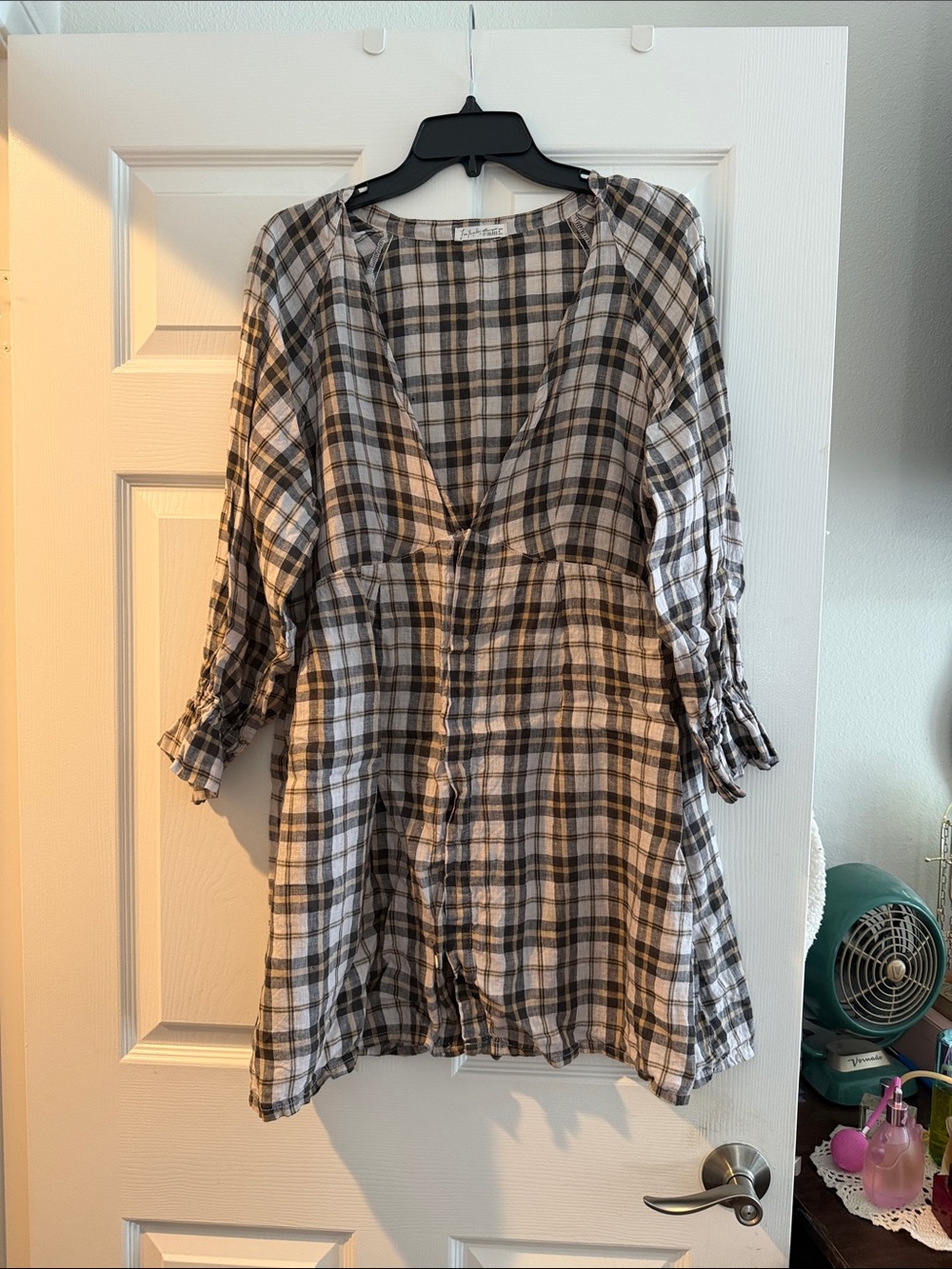 Free People Plaid Tunic in Cream, Black and Brown